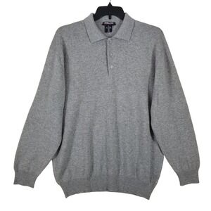 Kirkland Signature Mens XXL Gray 100% Cashmere Long Sleeve Polo Sweater Italy